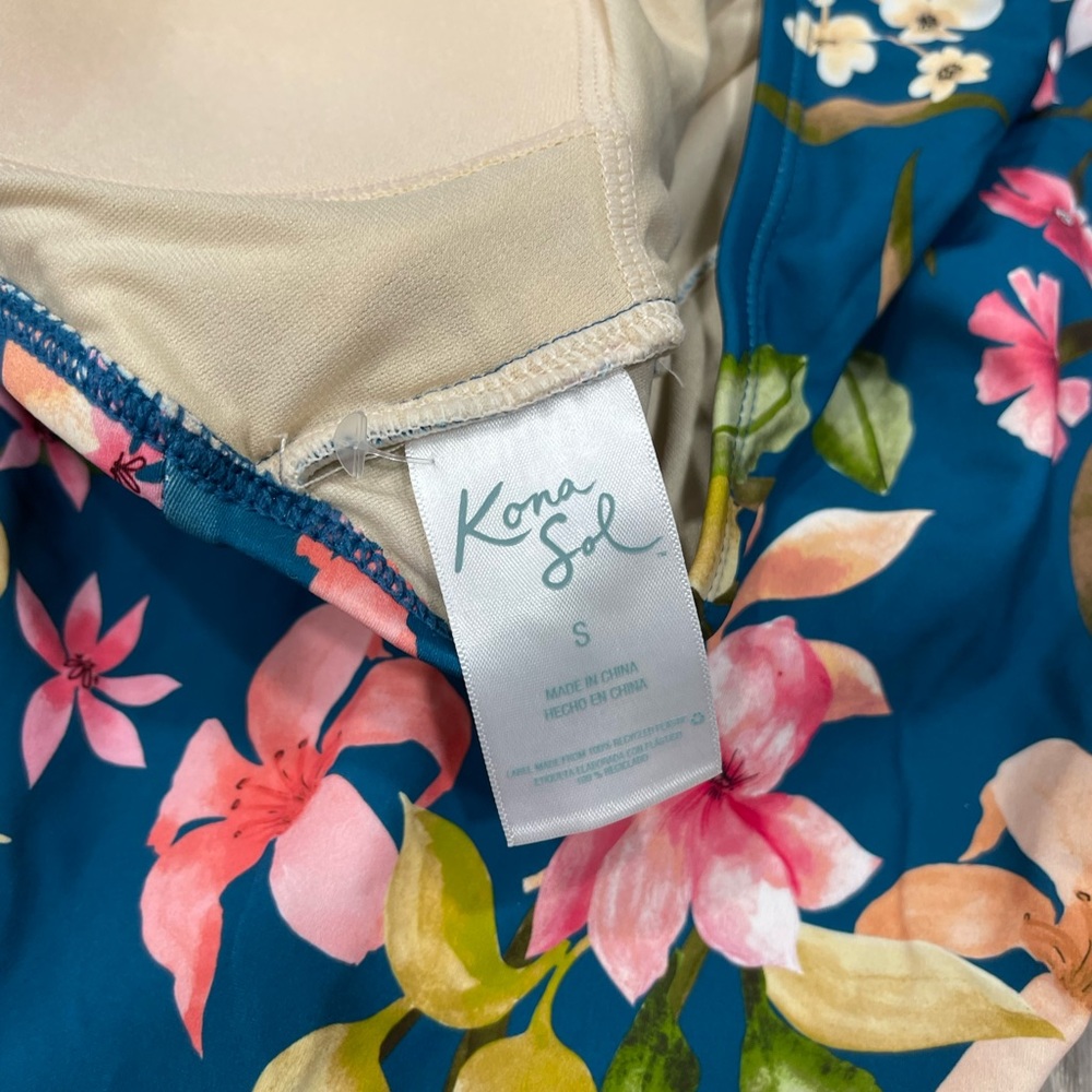 Kona Sol Small Teale Swimsuit Floral Swim Small C13 - Picture 3 of 3